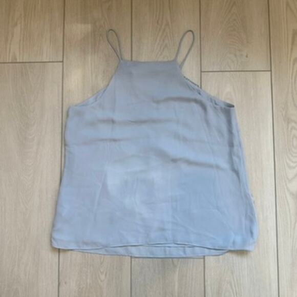 WAYF Posie Pearl Blue lace up criss cross plunge chiffon tank top blouse cami - Picture 5 of 6